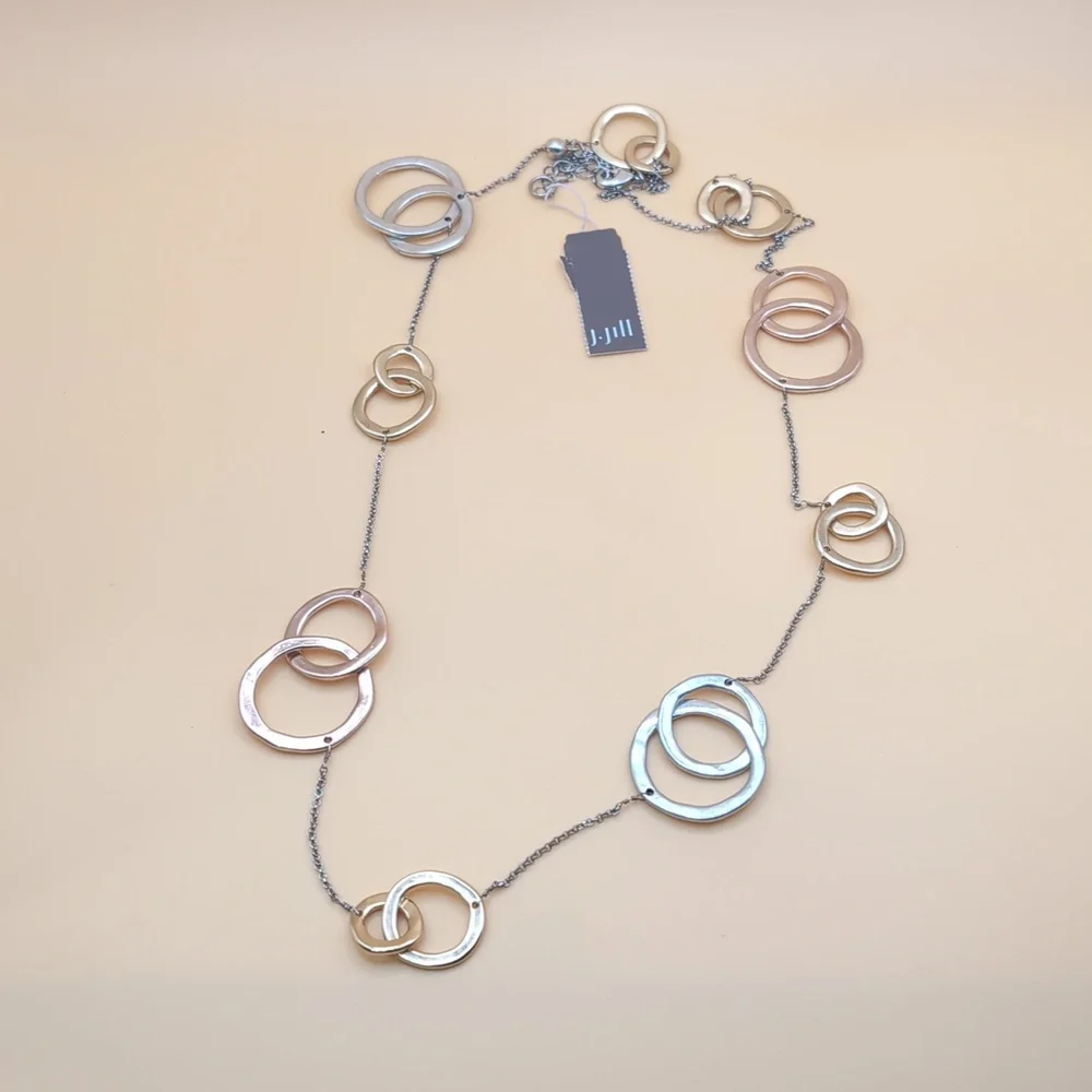 J. Jill Long Tri-Color Mixed Metal Link Necklace NWT